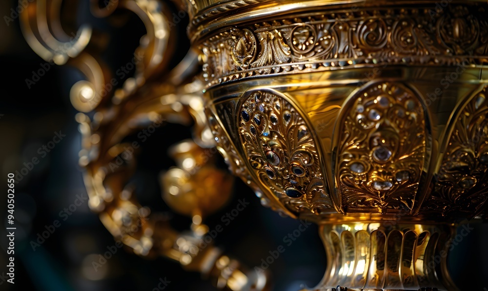 Obraz premium Trophy cup. Champion trophy, shiny golden cup. 