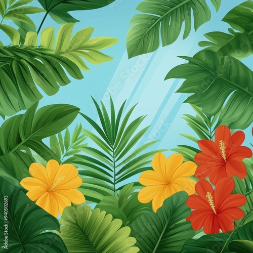 Tropical Flower Arrangement with Blue Sky