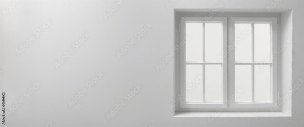 Fototapeta premium Minimalist white window with grid-like glass panes in rectangula