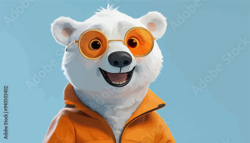 Happy Polar Bear in Orange Jacket