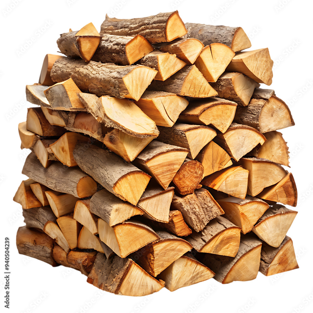 Set of stacked firewood transparent background Set of stacked firewood transparent background