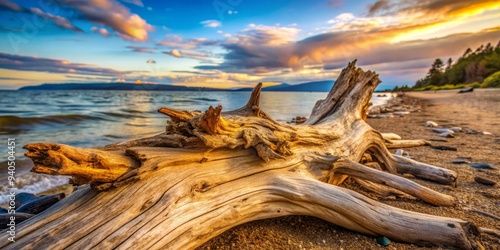 Driftwood Sunset on the Shore, Lake, Nature, Sunset