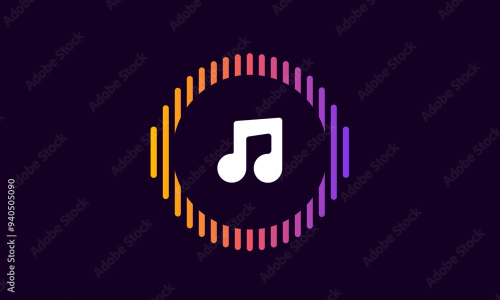 Fototapeta premium Note music in the circle. Sound wave heart. Cover Music, Sound wave, Heart shape, Digital, Media and Equalizer. Vector illustration.