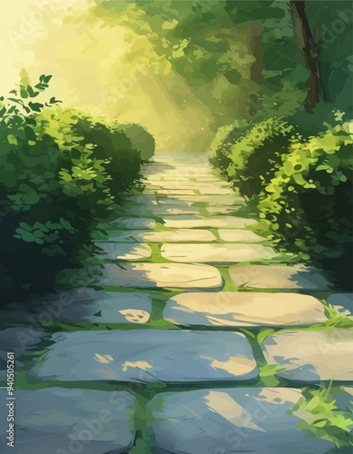 Nature's Path: A Serene Walkway Amidst Verdant Greenery