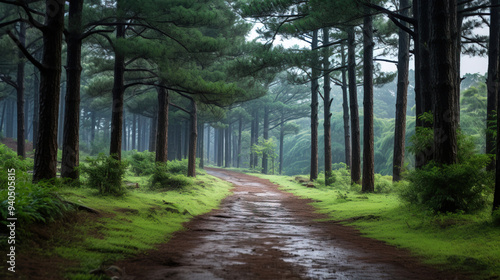 Serene Forest Path: Winding Through Lush Greenery