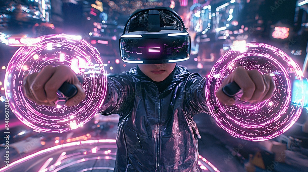 Naklejka premium Ai in virtual reality (AR) entertainment and game technology