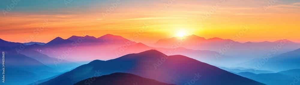 Silhouetted Mountain Ranges at Sunset with a Colorful Sky Silhouetted Mountain Ranges at Sunset with a Colorful Sky