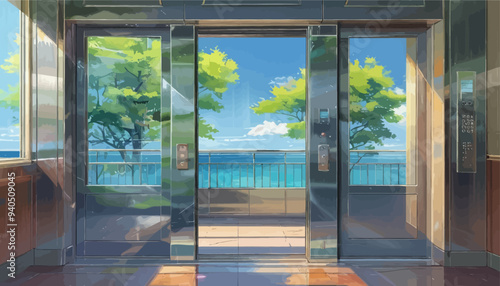 Refreshing Ocean View from Modern Elevator