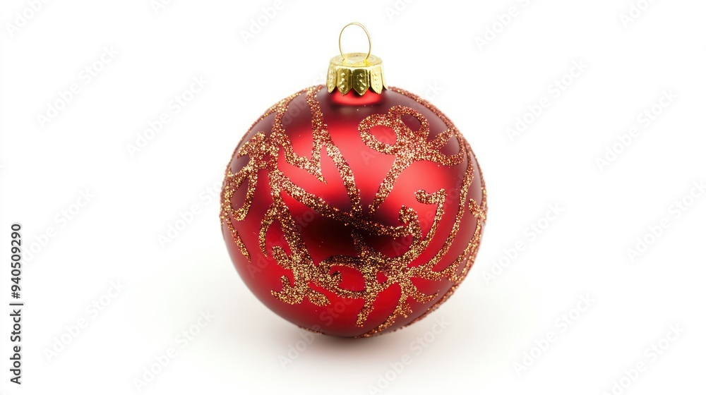Red Christmas Ornament with Golden Glitter Design Red Christmas Ornament with Golden Glitter Design