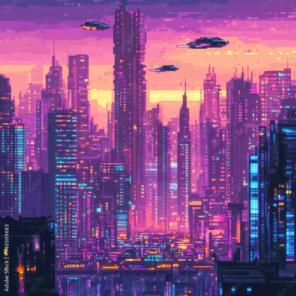 Fototapeta premium A neon-lit cyberpunk city skyline By Generated AI