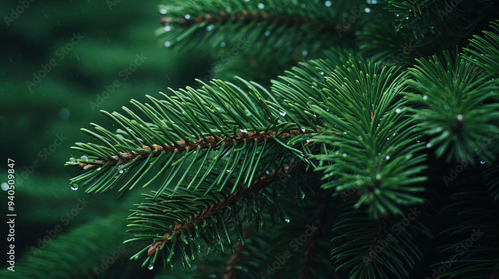 Close Up of Pine Needles with Rain Drops Close Up of Pine Needles with Rain Drops