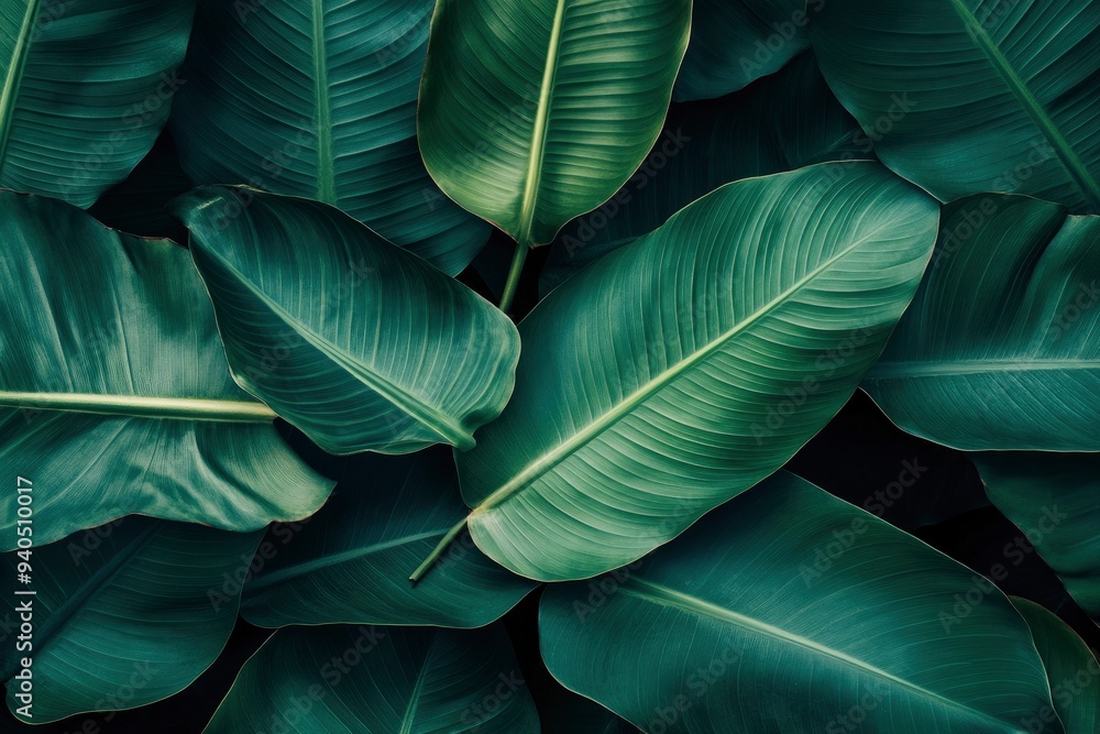 Obraz premium abstract green leaf texture, tropical leaf foliage nature dark green background , ai