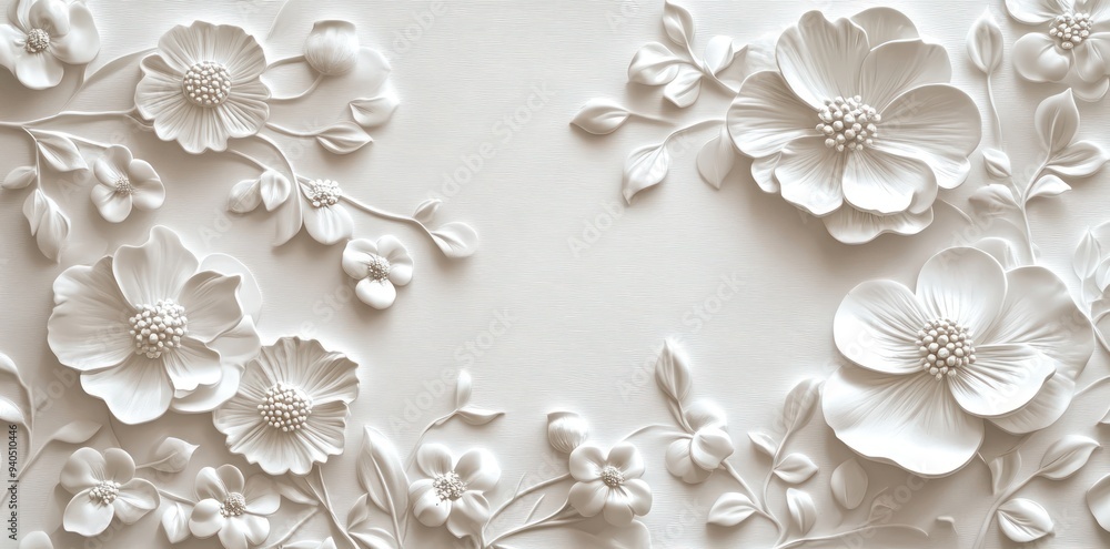 White 3D Floral Design on a Textured Background White 3D Floral Design on a Textured Background