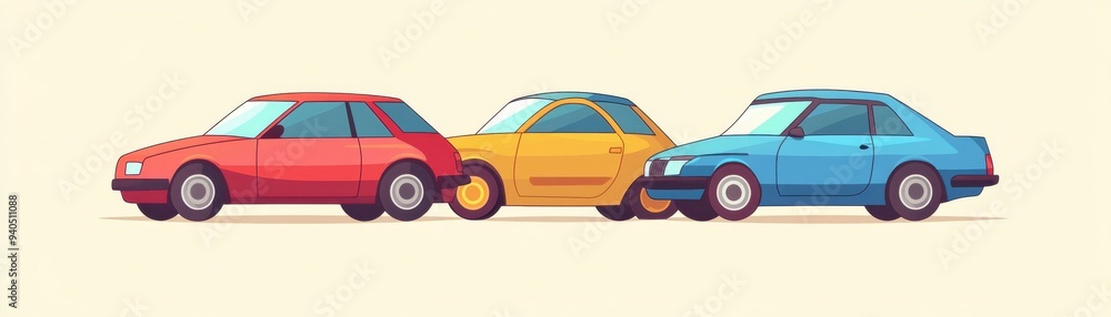 Obraz premium Auto loan interest flat design, side view, costly car finance theme, cartoon drawing, Triadic Color Scheme