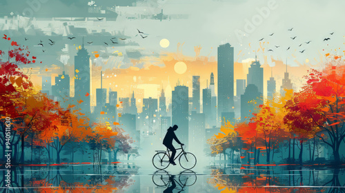 Simple bicycle illustration. Environmentally friendly mobility concept. photo