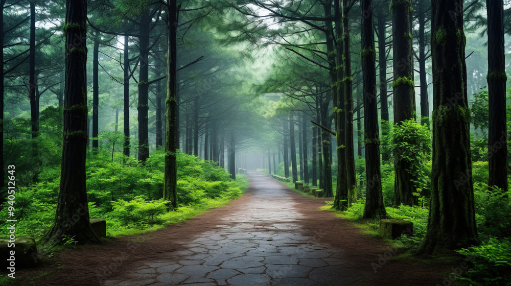 Serene Forest Path: A Misty Woodland Trail Serene Forest Path: A Misty Woodland Trail