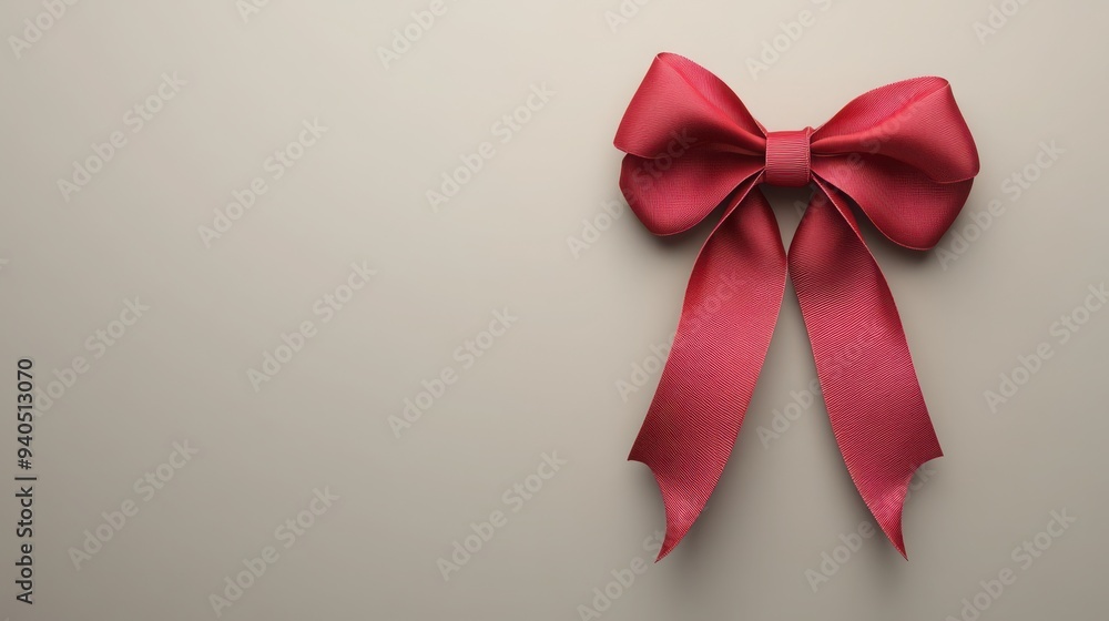 3D Christmas Ribbon Bow with Minimalist Background, elegant festive decoration, perfect for holiday greetings, showcasing vibrant colors and intricate design, ample space for personalized messages 3D Christmas Ribbon Bow with Minimalist Background, elegant festive decoration, perfect for holiday greetings, showcasing vibrant colors and intricate design, ample space for personalized messages