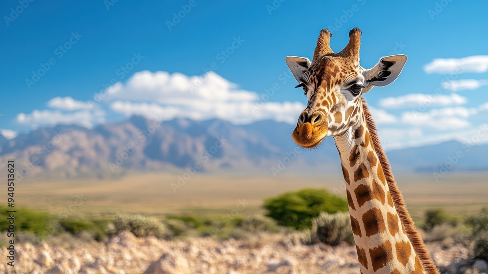 A giraffe in a desert with a lush garden and cacti, contrasting arid and verdant landscapes. A giraffe in a desert with a lush garden and cacti, contrasting arid and verdant landscapes.