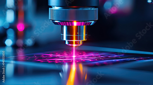 A close-up view of a laser microscope featuring vibrant colors and intricate details on a sample surface.