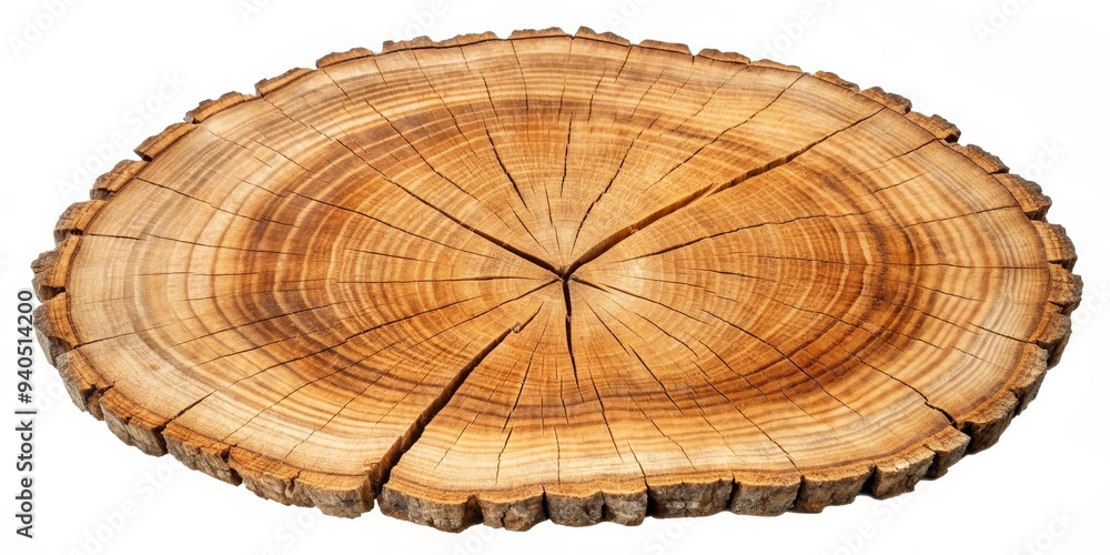 Fototapeta premium Natural Wood Slice with Growth Rings, Isolated, Tree Trunk, wood texture, nature, wood, rings
