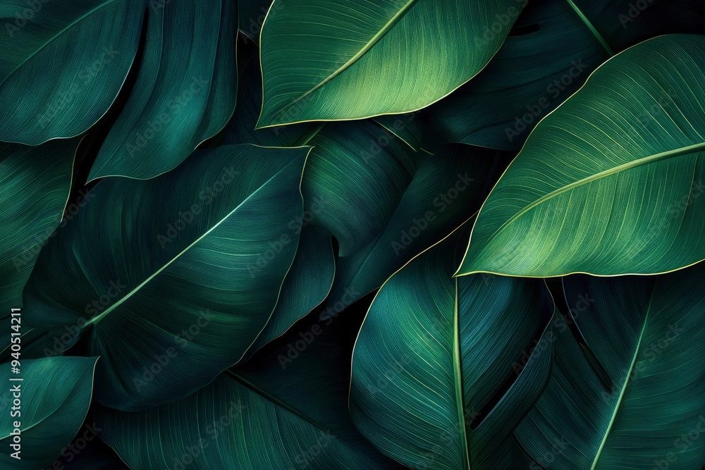 Obraz premium Nature leaves, green tropical forest, backgound illustration concept , ai