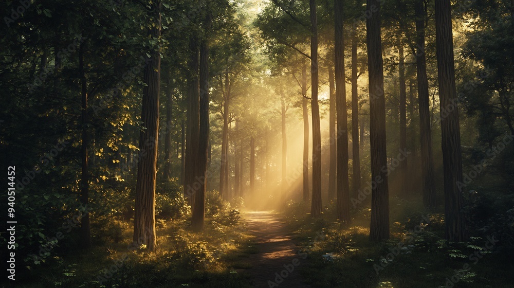 Sunbeams Through Forest Trees Sunbeams Through Forest Trees