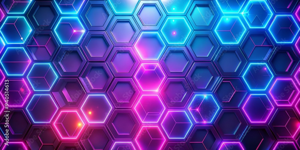 Neon Hexagon Pattern - 3D Rendering, Abstract, Futuristic, Neon, Hexagon, Glow, Pattern Neon Hexagon Pattern - 3D Rendering, Abstract, Futuristic, Neon, Hexagon, Glow, Pattern