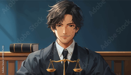 Young Man in Lawyer's Robe with Golden Scale