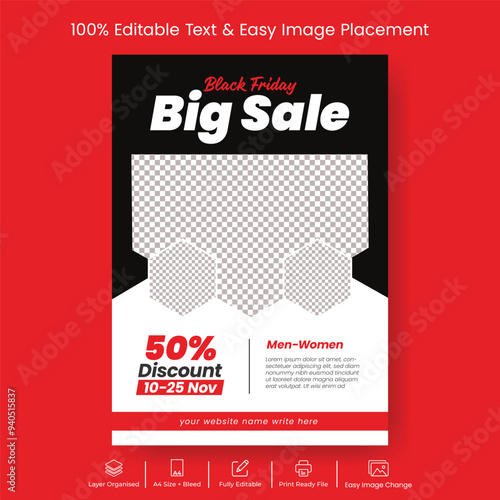 Black Friday sale discount offer vertical print flyer or poster vector template design