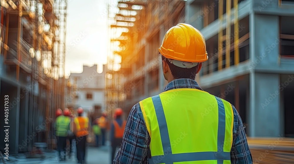 Implementing Safety Protocols on a Construction Site. Workplace Safety concept Implementing Safety Protocols on a Construction Site. Workplace Safety concept