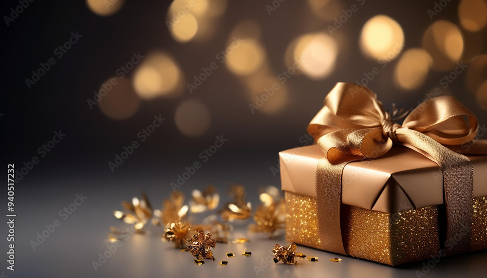 A gold gift box adorned with a bow, elegantly placed on a table, ready for presentation or celebration. A gold gift box adorned with a bow, elegantly placed on a table, ready for presentation or celebration.