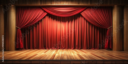 Red Velvet Curtains on a Wooden Stage, Stage, Theater, Curtains photo