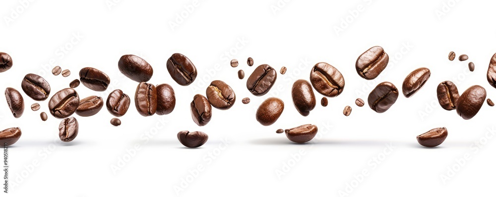 Flying coffee beans in motion on white background. Flying coffee beans in motion on white background.