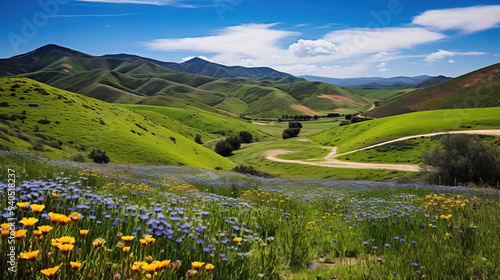 Stunning View of Rolling Hills and Wildflowers