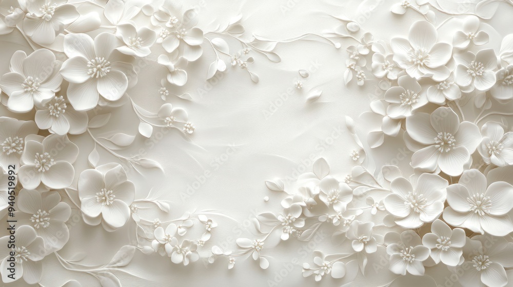 Fototapeta premium White 3D Floral Wall Decor with Textured Background