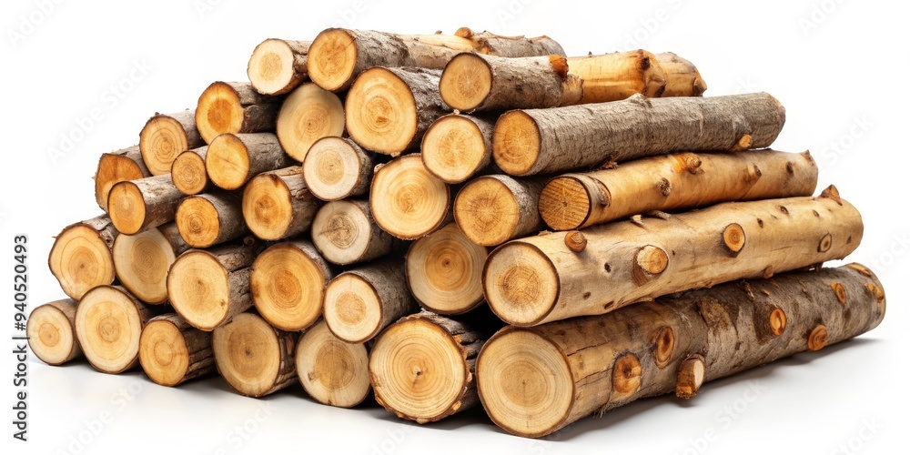 Stacked Wood Logs - Isolated on White, Log Pile, Firewood, Wood Texture Stacked Wood Logs - Isolated on White, Log Pile, Firewood, Wood Texture