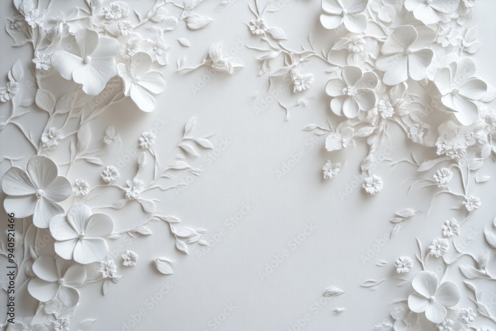 White Floral Embossed Pattern on a White Background White Floral Embossed Pattern on a White Background