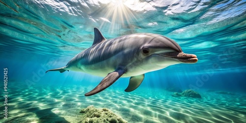 Wallpaper Mural Sunlit Dolphin Gliding Through Clear Blue Water, Underwater, Dolphin, Marine Life, Ocean Torontodigital.ca