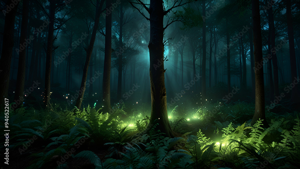 Obraz premium A swirling vortex of energy hidden deep within an enchanted forest, 