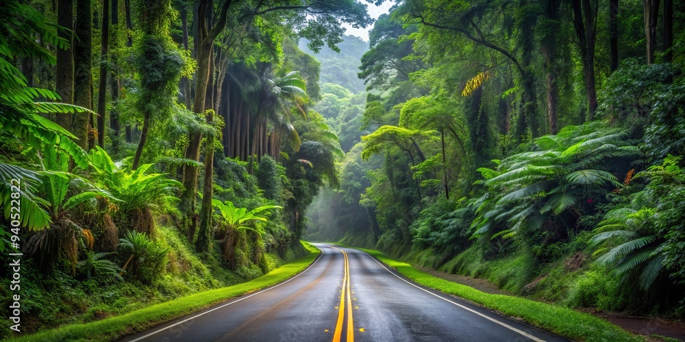 Through the Jungle Canopy, Road Winding Through Lush Green Forest, A Serene Path, Digital Art, Landscape, Nature, Travel Through the Jungle Canopy, Road Winding Through Lush Green Forest, A Serene Path, Digital Art, Landscape, Nature, Travel