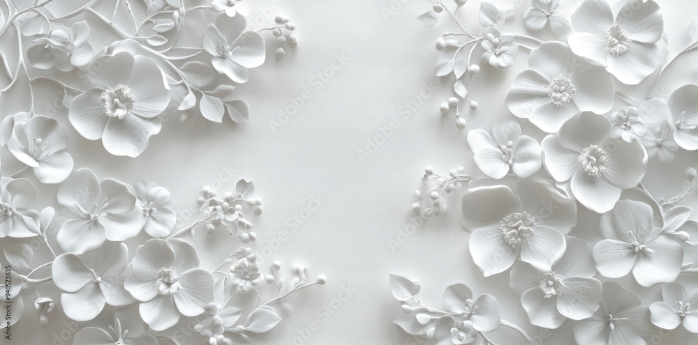White 3D Floral Design on a Textured White Background White 3D Floral Design on a Textured White Background