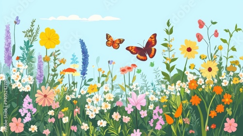 Pollinatorfriendly plants flat design, side view, supporting wildlife theme, animation, vivid photo