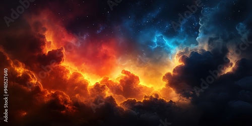 Dramatic sky with vibrant fire and ice-colored clouds, creating a stunning celestial scene. Perfect for mystical and natural themes.