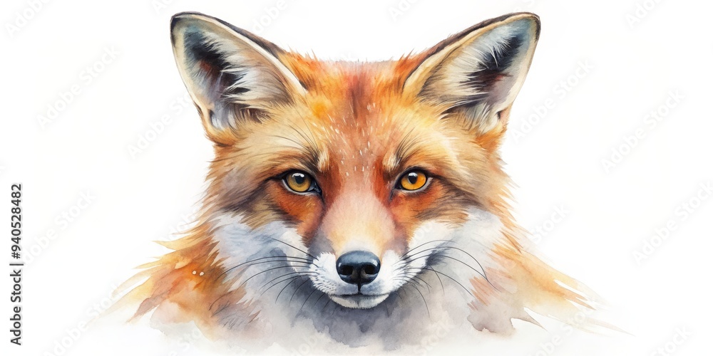 Fototapeta premium Watercolor Portrait of a Fox with Intricate Details, watercolor, animal portrait, wildlife art, fox, illustration, painting
