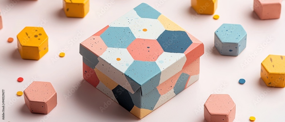 Obraz premium Minimalist gift box with a geometric leaf pattern