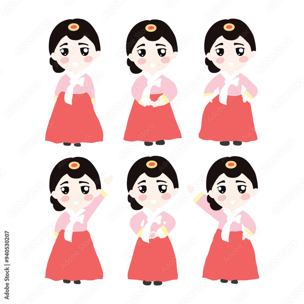cartoon hanbook girls character isolated on white background. hanbook korean costum dress traditional cartoon hanbook girls character isolated on white background. hanbook korean costum dress traditional