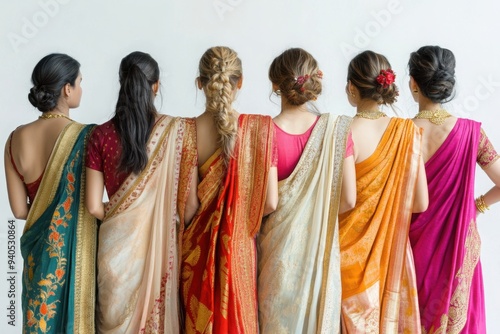 Women in colorful sarees from behind