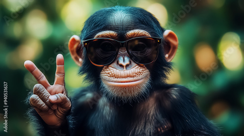 Wallpaper Mural A playful monkey in sunglasses giving a V-sign and peace sign, perfect for social media content or children's events. Torontodigital.ca