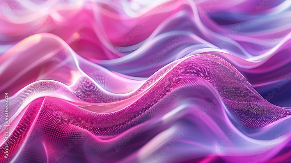 Obraz premium Abstract 3D digital wave art: a mesmerizing visual masterpiece with pink and purple high-saturation background, exuding depth and texture, showcasing a futuristic and modern aesthetic