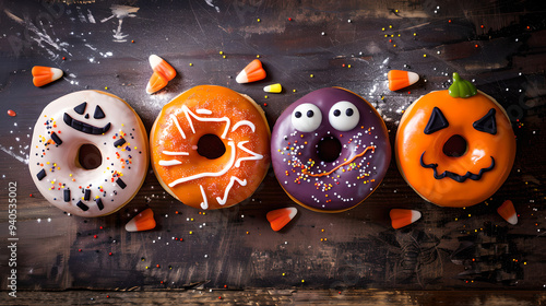  Halloween themed donuts, food photography photo